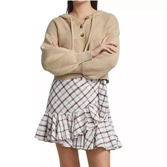 Veronica Beard Memphis Ruffle Mini Skirt Plaid White Multi Size 8 - Picture 12 of 13